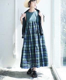 【SALE 50%OFF】O'NEIL OF DUBLIN(オニールオブダブリン)TIERED DRESS ティアードドレス レディース ワンピース タータンチェック柄 ロング丈 ナチュラル セール [733]