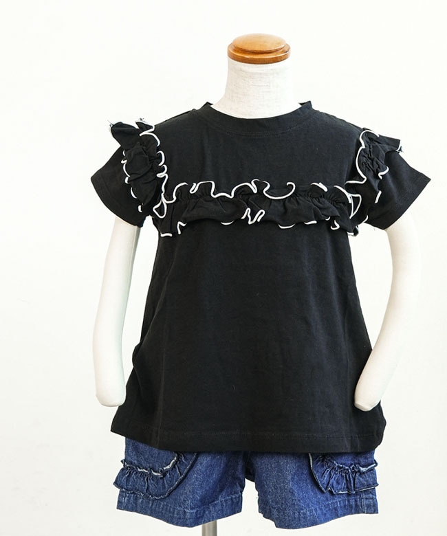 [P307035]p.premier(ピードットプルミエ)/F.O.KIDS(エフオーキッズ) イロチ買いしたい配色メロウフリルストレッチTシャツ 90 100 110 120 130 140サイズ【メール便対応可】