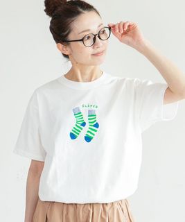NATURAL LAUNDRY(ナチュラルランドリー) カラー天竺ソックスプリントTシャツ トップス カットソー プルオーバー レディース 半袖 [7252C-032]