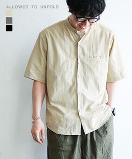 【SALE 30%OFF】ALLOWED TO UNFOLD(アロウドトゥアンフォールド) ナイロンリップバンドカラーシャツ メンズ ドットボタン 半袖 ボタンシャツ セール [0701-53103]