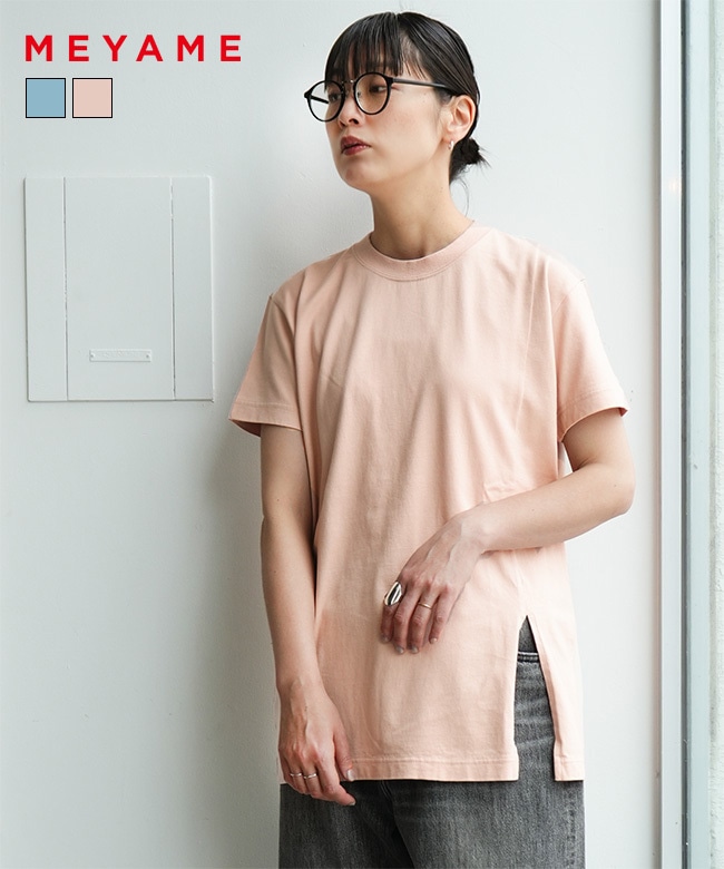 [MEY-2024]MEYAME(メヤメ) SLIT TEE 無地Tシャツ レディース トップス 半袖 【メール便対応可】