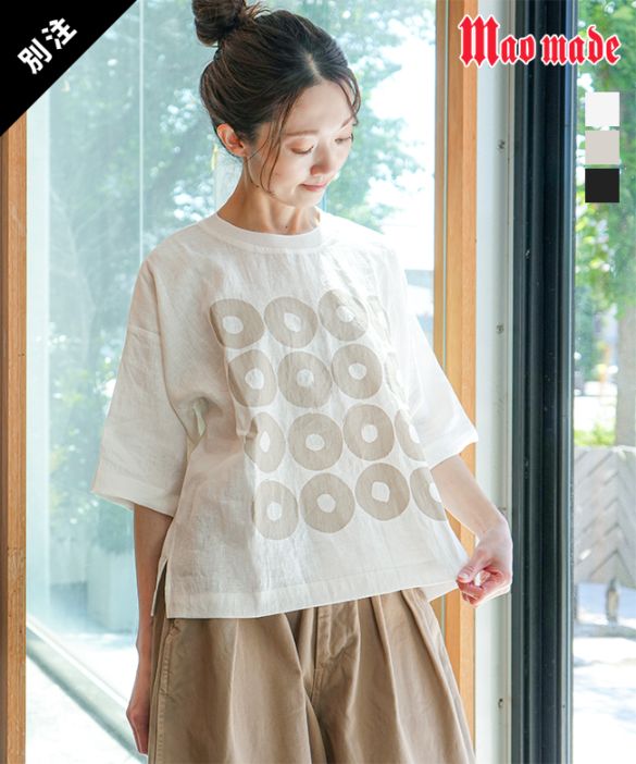 [991310]mao made(マオメイド) 別注 リネン布帛TEE ドーナツ Tシャツ カットソー プルオーバー 【メール便対応可】