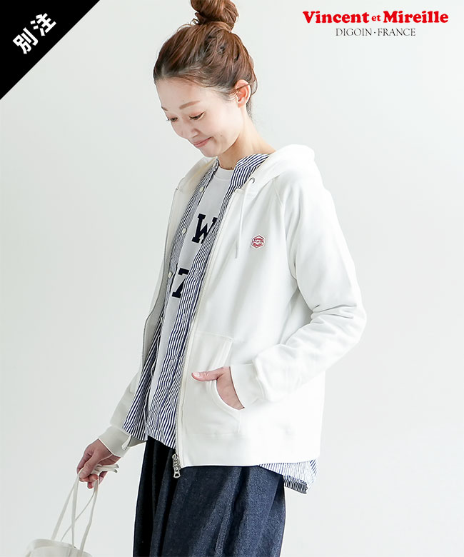 ◇【訳あり/50%OFF】[vm231au12492]Vincent et Mireille(ヴァンソン エ ミレイユ)  別注 フード付きジップアップパーカー/ライトアウター/ダブルジップ