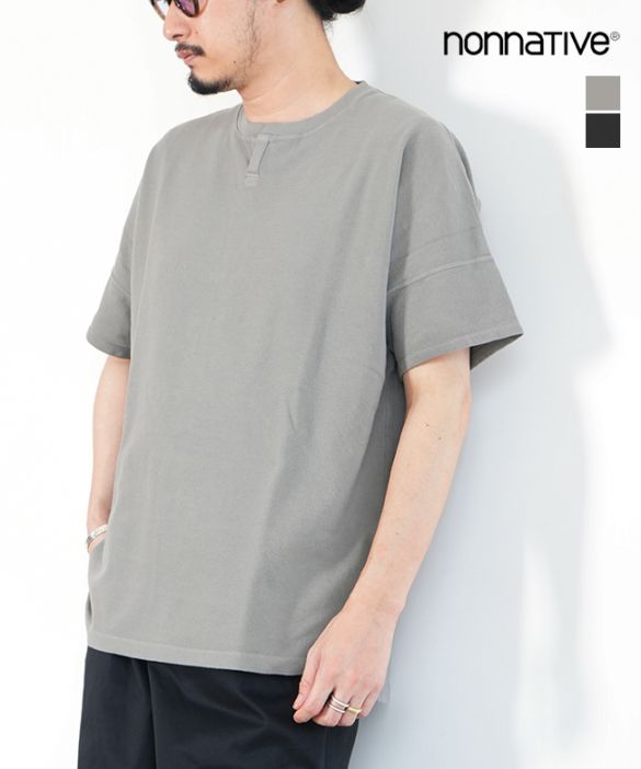 【SALE 20%OFF】[NN-C4624]nonnative(ノンネイティブ)CLERK S/S T-NECK TEE COTTON PIQUE OVERDYED ティーネックTシャツ コットンピケ【メール便対応可】[25pr]