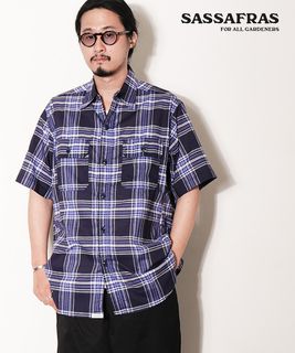 SASSAFRAS (ササフラス) Gardener Shirt 1/2 Madras Check ガーデナーシャツ マドラスチェック メンズ トップス 半袖 ボタンシャツ チェックシャツ ワークシャツ [SF-252245]