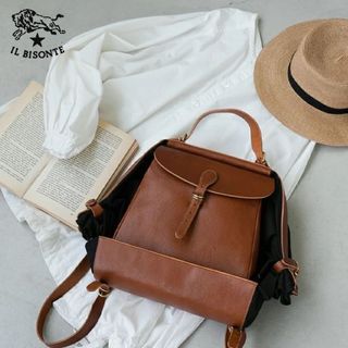 ◇【訳あり/30%OFF】【国内正規販売店】[41014-2-]IL BISONTE(イルビゾンテ) キャンバスレザー 3WAY キャンディバッグ