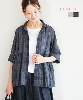 【SALE 20%OFF】FANEUIL(ファヌル) シズルチェック六分袖ブラウス/レディース/トップス【メール便対応可】 [F-6325520] セール