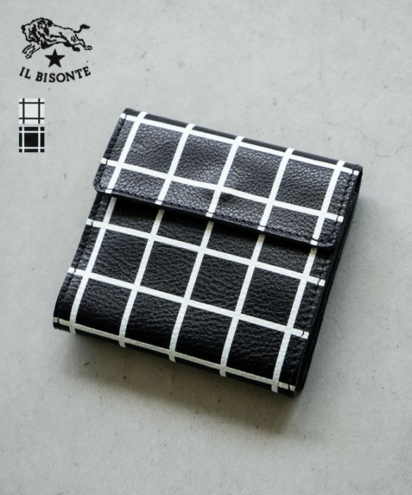 ◇【国内正規販売店】[54242311941]IL BISONTE(イルビゾンテ)ウォレット WALLET PLAID PRINT 格子チェック コインパース コインケース グラフィカル格子 2つ折り
