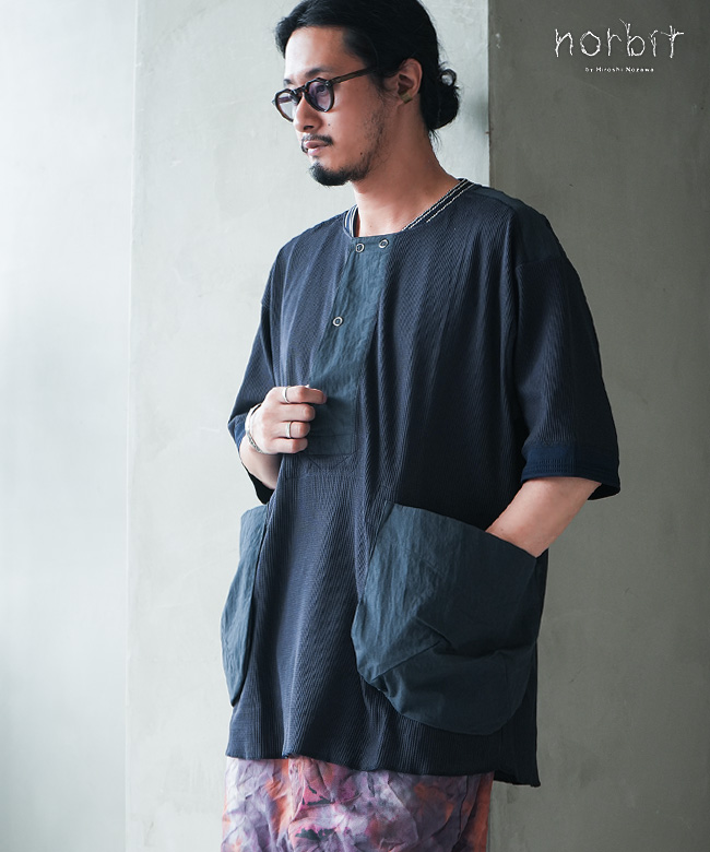 [HNCS-035]norbit by Hiroshi Nozawa(ノービットバイヒロシノザワ) Waffle Henry Neck S/S Pocket T ワッフルヘンリーネックショートスリーブポケットTシャツ メンズ トップス カットソー 半袖 ゆったり