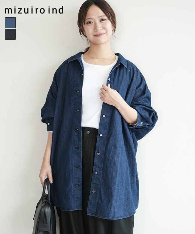 3-230101]mizuiro ind(ミズイロインド) デニムワイドシャツシャツ