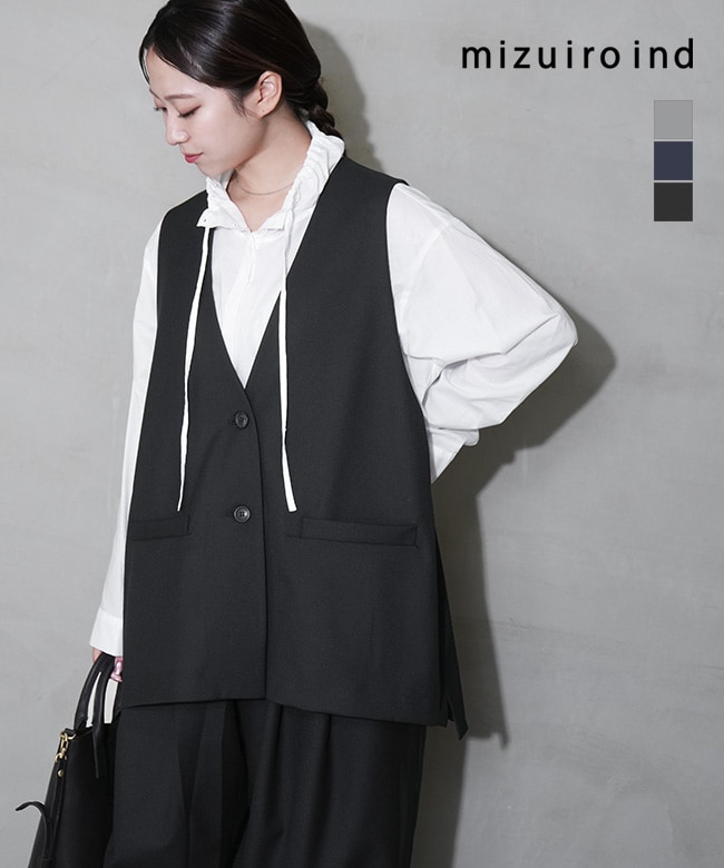 3-230108]mizuiro ind(ミズイロインド) deep V neck wide vest