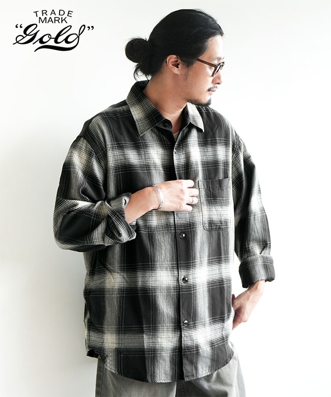 GL29546]gold(ゴールド) SUVIN COTTON NEL CHECK REGULAR COLLAR