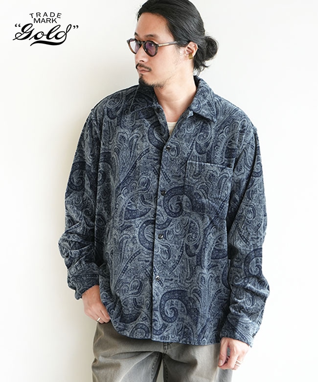 GL29542]gold(ゴールド) PAISLEY PATTERN INDIGO VELVETEEN OPEN