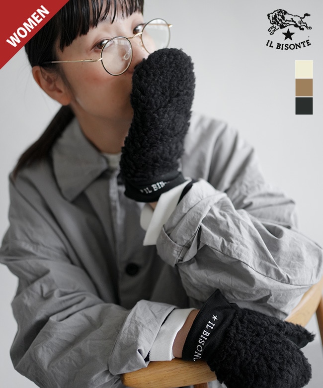 ◇【国内正規販売店】[54252309382]IL BISONTE(イルビゾンテ) 【2025 AUTUMN WINTER COLLECTION】 ミトン 手袋 ボア【メール便対応可】