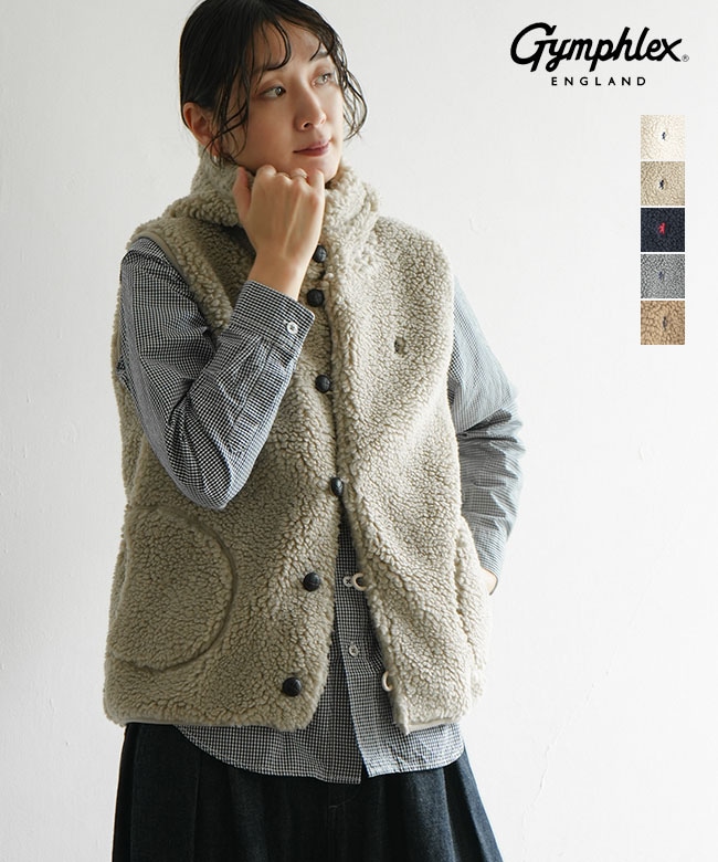 [CASTELBAJAC] ボア ロングベスト ダウン フードベスト モコモコ Gymphlex(ジムフレックス) BOA HOODED VEST ボアフーデッドベスト [J