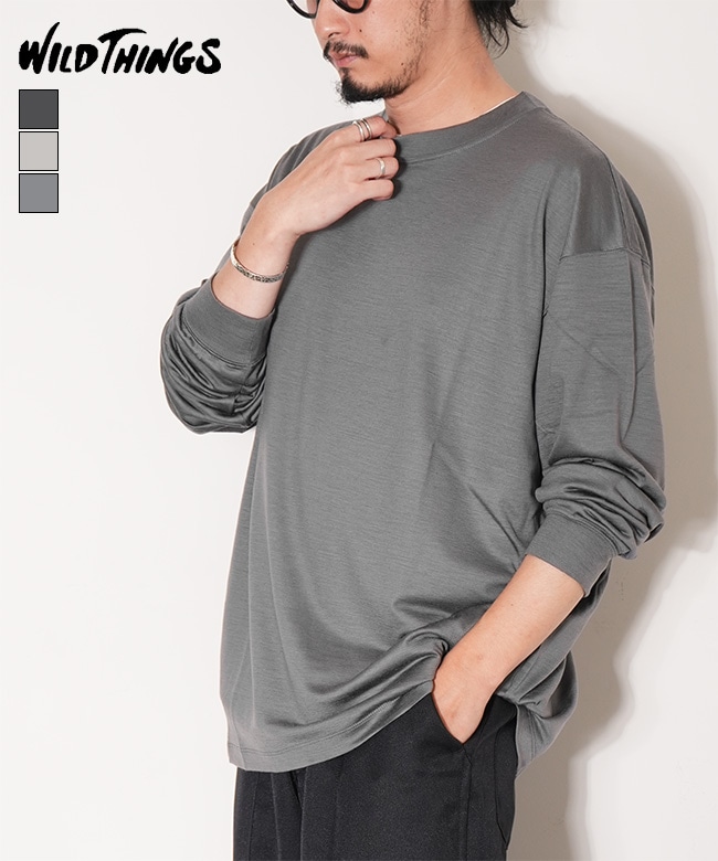 [WT25163JE]WILD THINGS(ワイルドシングス) WOOL TEE L/S ウール ティー ロングスリーブ メンズ トップス 長袖 Tシャツ ロンT クルーネック プルオーバー カットソー【メール便対応可】
