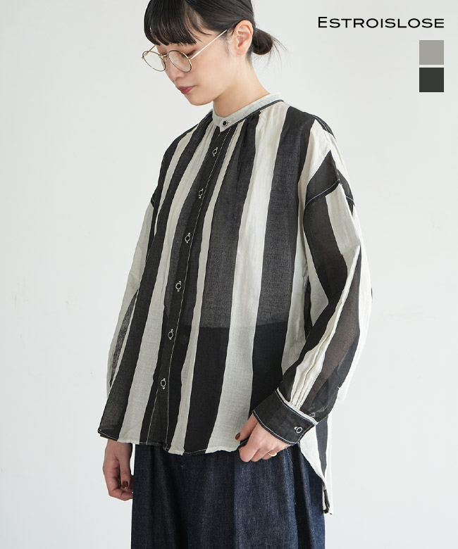 [EB25322]ESTROISLOSE(エストゥロワルーズ) 太ボーダープリントブラウス レディース トップス シャツ 長袖