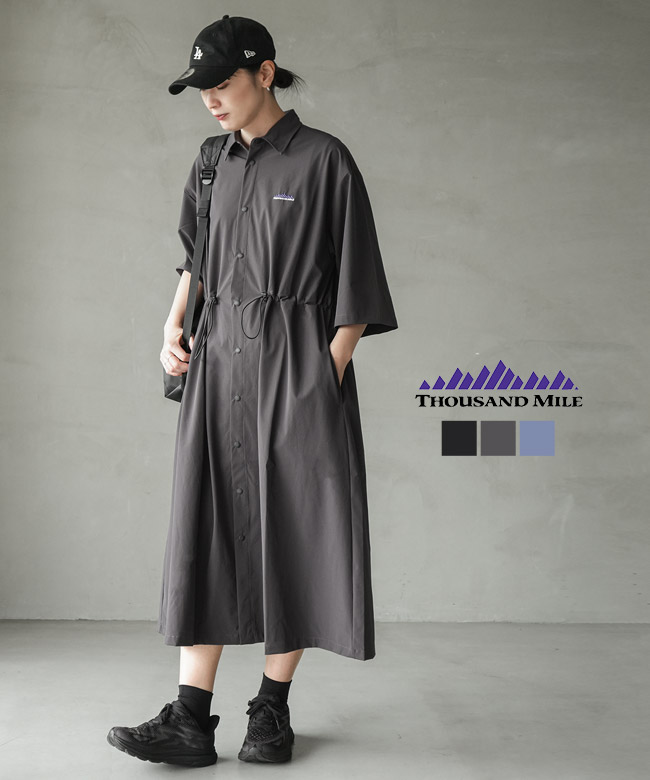 【SALE 20%OFF】[TM252NP00042]THOUSAND MILE(サウザンドマイル) QUARTERSLEEVE SNAP OP クォータースリーブスナップワンピース レディース シャツ ライトアウター セール