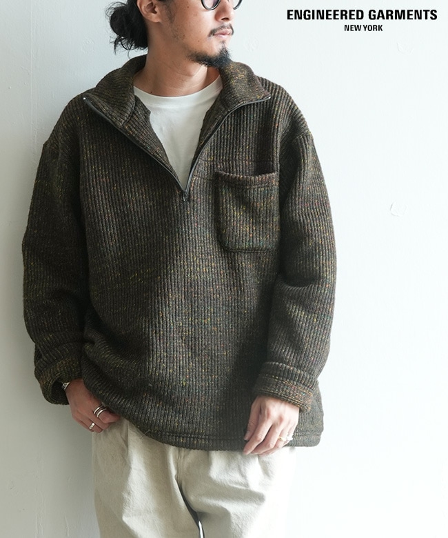 [RV074]ENGINEERED GARMENTS(エンジニアド ガーメンツ) Zip Mock Neck - Wool Poly Nep Sweater Knit ジップ モックネック - ウール ポリ ネップ セーター ニット メンズ トップス プルオーバー