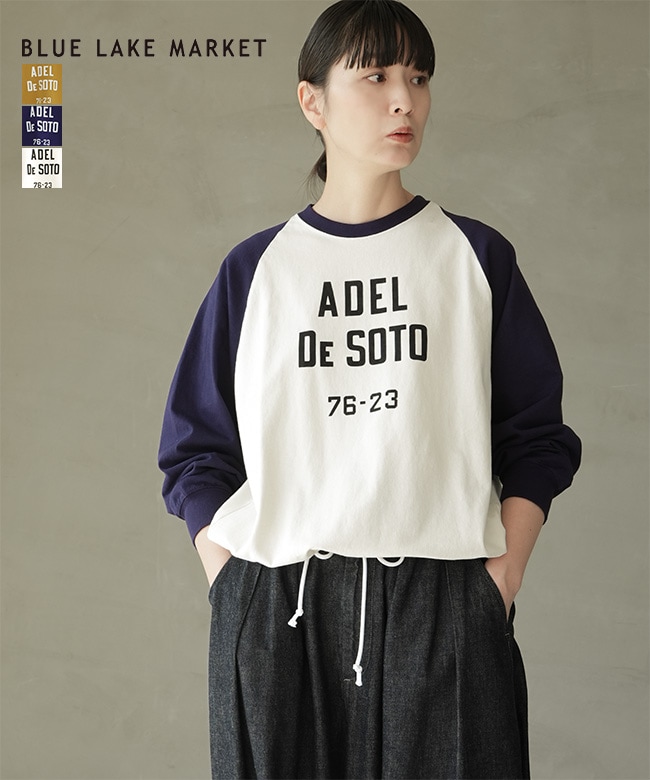 【SALE 20%OFF】[B-512021]BLUE LAKE MARKET(ブルーレイクマーケット) バイカラーラグランプリントプルオーバー レディース トップス プルオーバー Tシャツ セール