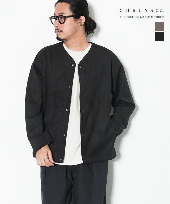 [253-231012]Curly&Co.(カーリー) KNIT SUEDE SNAP BUTTON CARDIE ニット スウェット スナップ ボタン カーディー メンズ トップス カーディガン 長袖 ノーカラー ジャケット