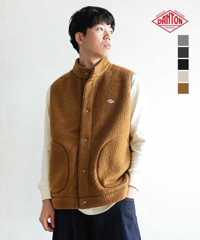 ◇DANTON(ダントン) DOUBLE FACE BOA STAND COLLAR VESTT ダブル