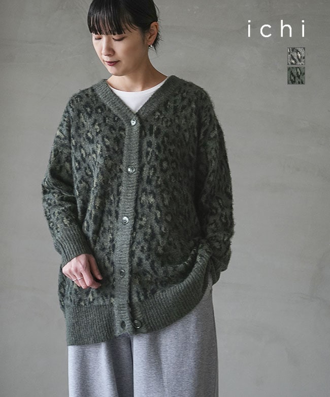 [250464]ICHI(イチ) ジャガードレオパードカーディガン トップス ニット
