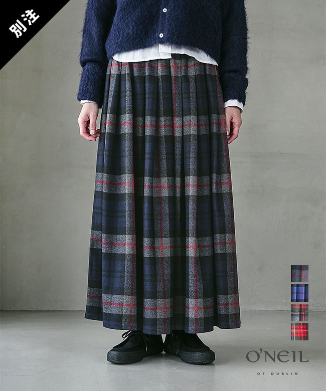 [N141-83/90]O'NEIL OF DUBLIN(オニールオブダブリン) 別注 ウールスカート チェックスカート ロングスカート