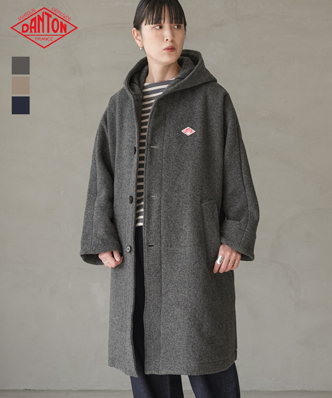 ◇[DT-A0708WLP]DANTON(ダントン) WOOL LIGHT PILE HOODED LONG COAT ウールライトパイルフーデッドロングコート レディース アウター