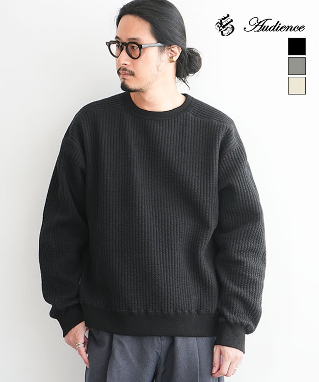 [AUD6647]Audience(オーディエンス) 「尾州」コットンキルト ミリタリースリーブ クルーネック メンズ トップス