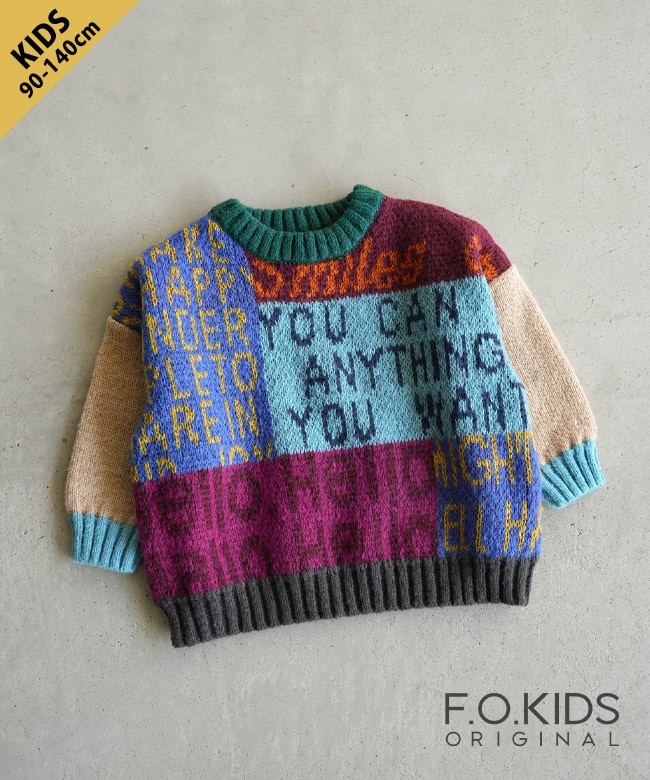 [R413025]F.O.KIDS(エフオーキッズ) MIXロゴアートニット 子供服 キッズ セーター 90 100 110 120 130 140cm
