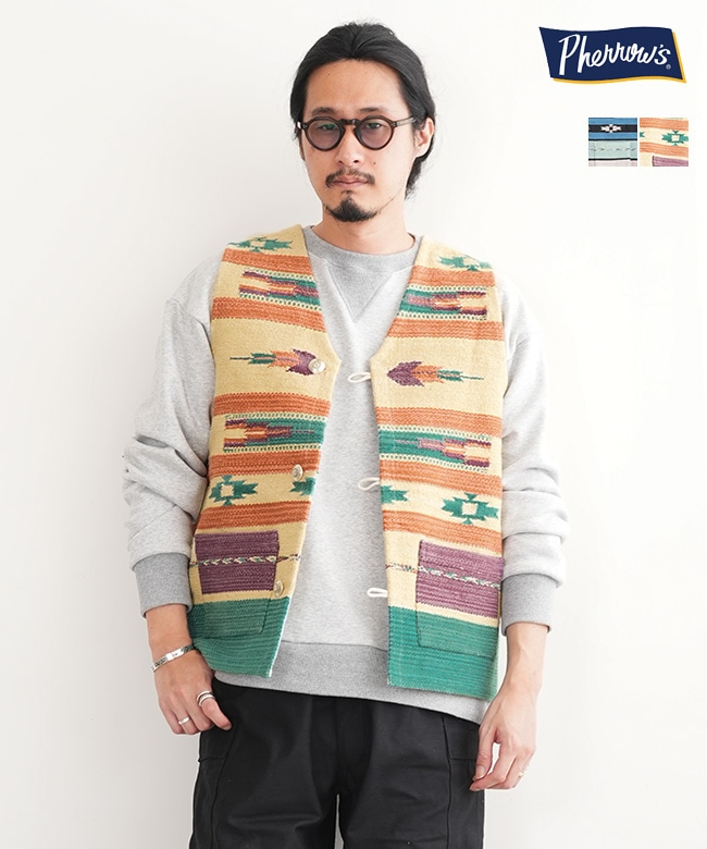 ◇[25W-PIV1]Pherrow's(フェローズ) ダリ織り ベスト メンズ トップス インナーベスト Vネック