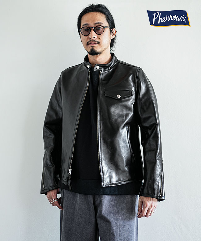 [25W-SJ66]PHERROW'S(フェローズ) レザージャケット シングル ライダース メンズ トップス 革ジャン ライダースジャケット レザーライダース