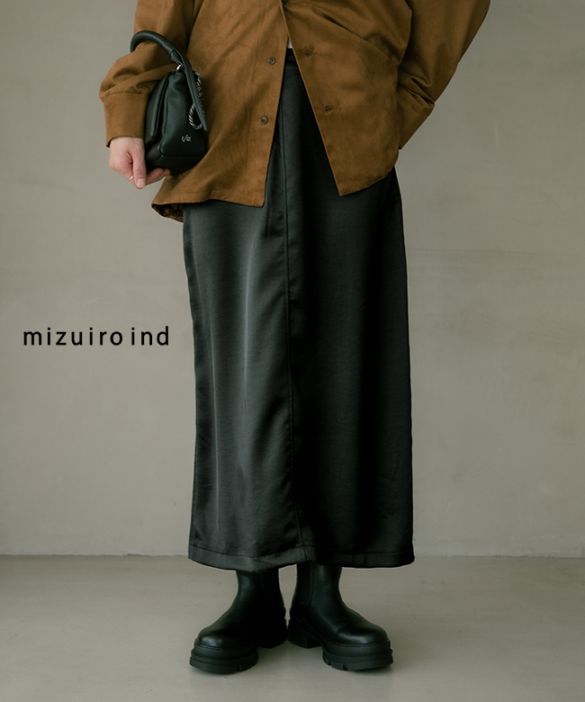 [4-260065]mizuiro ind(ミズイロインド)ペインタータイトスカート ロング レディース ボトムス ブラック 黒