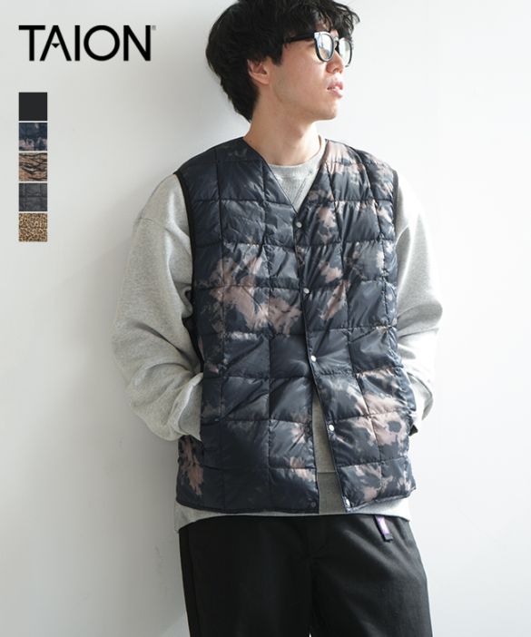 [TAION-001]TAION(タイオン) 【洗える】【収納袋付き】ベーシック Vネックボタン インナーダウンベスト ダウン95%