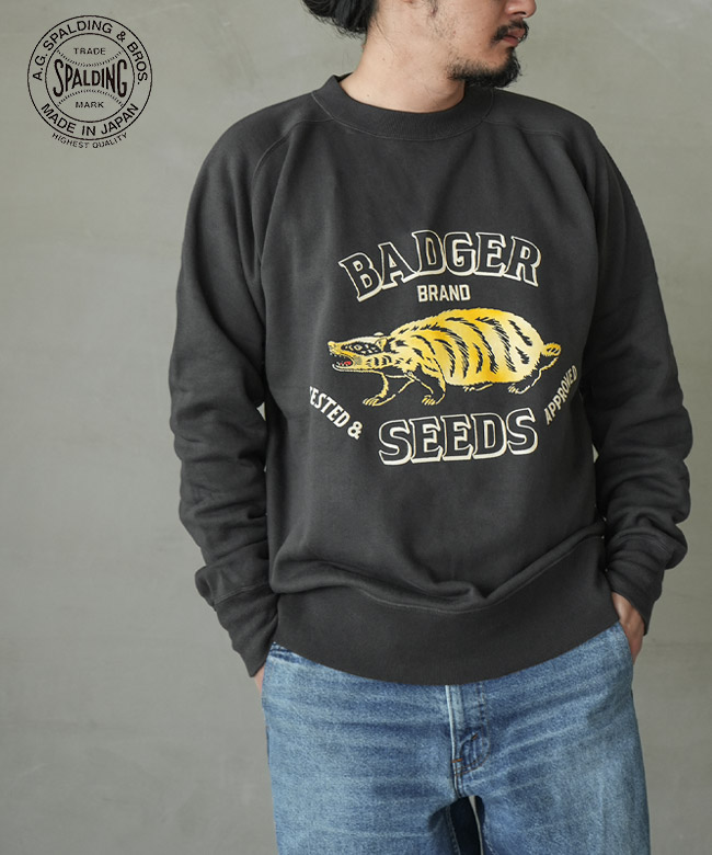[SPL-AGS-253011]A.G.SPALDING&BROS(エージースポルディングアンドブロス) AZUMA(アズマ)裏毛カラーフロッキープリントFREEDOM SLEEVE SWEAT フリーダムスリーブスウェット メンズ トップス トレーナー カットソー プルオーバー BADGER アナグマ