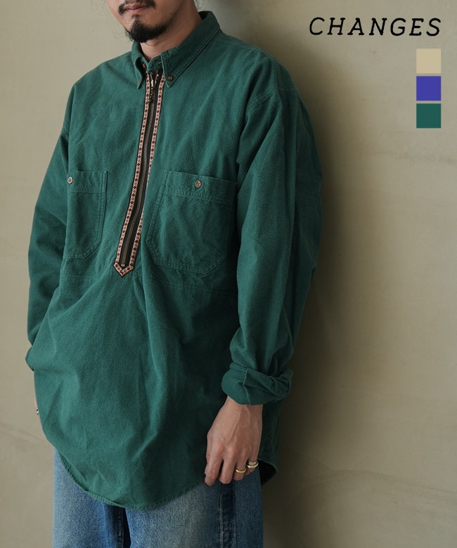 CH3028]CHANGES(チェンジーズ) Remake Half Zip PO Shirt リメイク