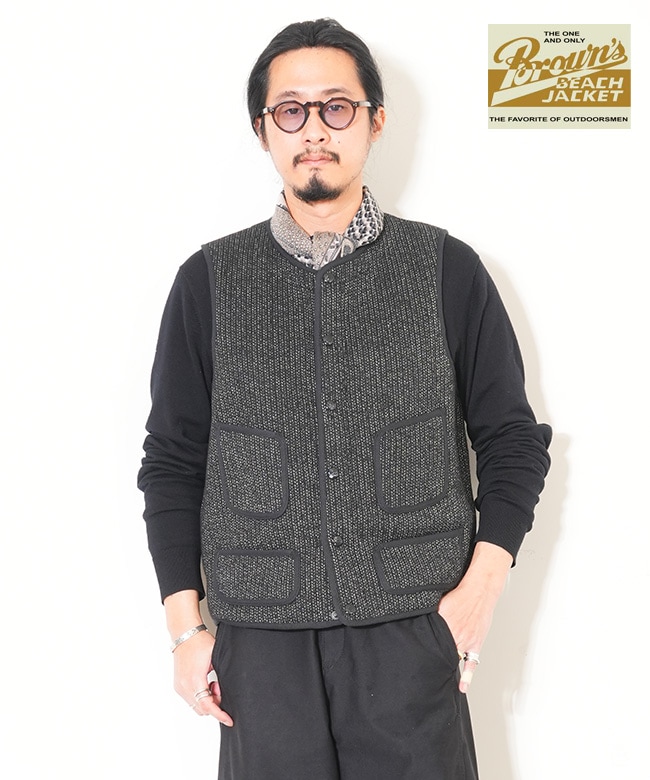 524]BROWNS BEACH(ブラウンズビーチ) LOW NECK VEST ロウネックベスト