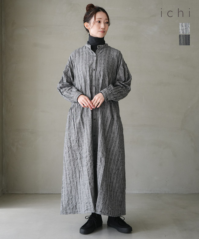Y's インディゴ染め コットンウールワイドカラーロングシャツ ワンピース オープンカラーシャツワンピース/TBDA-105