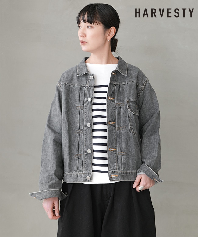 maison raview BIGシルエットブルゾン　チャコールグレー A32418]HARVESTY(ハーベスティ)BLACK DENIM JACKET GRAY FADE ブラック