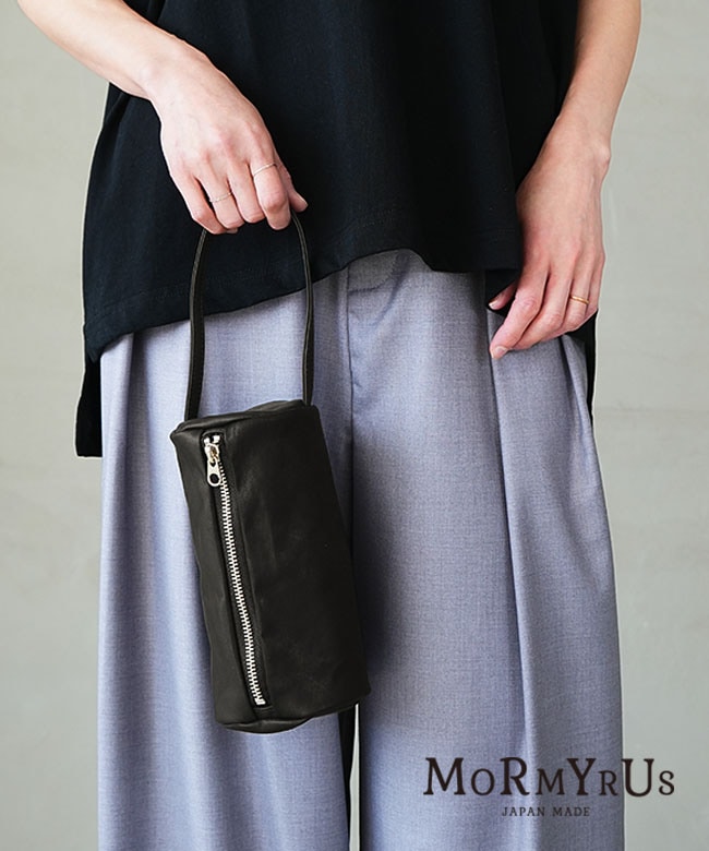 [M177]【保存袋付き】MORMYRUS(モルミルス) レザーハンドバッグ 縦筒型 鞄 かばん