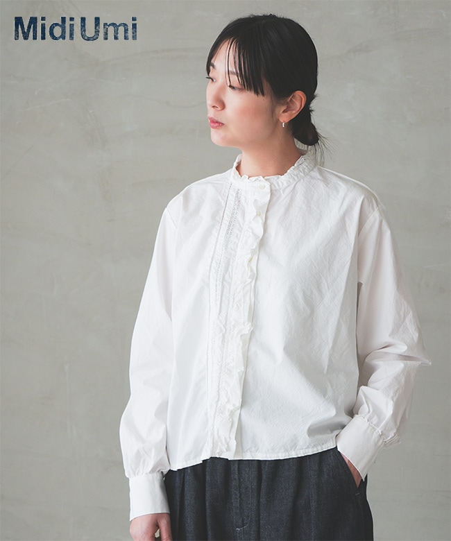[1-730155]MIDIUMISOLID(ミディウミソリッド) フロントフリルレースシャツ  トップス【メール便対応可】