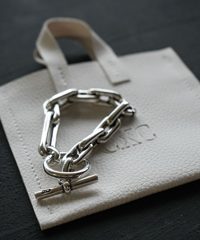 ひまわり●CXC（シーエックスシー）シルバーチェーンブレスレット CXCブレスレット】存在感のあるレザーコンビチェーンを購入しました