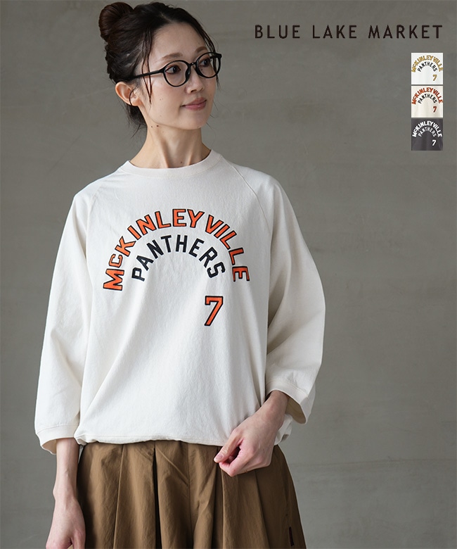 [B-522015]BLUE LAKE MARKET(ブルーレイクマーケット) アメリカンドライ天竺ドロストヘムプリントプルオーバー レディース トップス