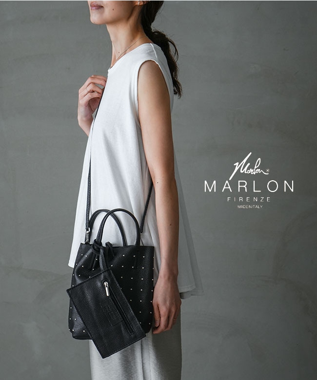 [53263-1-00811]MARLON FIRENZE(マーロンフィレンツェ) SHOPPER MINI STUDS ショッパーミニスタッズ レザーバッグ ショルダーバッグ ポーチ付き