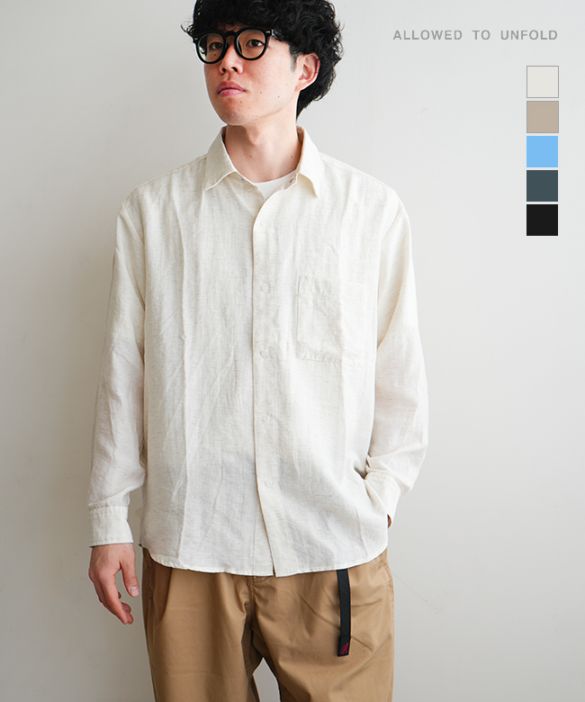 [0701-61101]ALLOWED TO UNFOLD(アロウドトゥアンフォールド) ナイロン レーヨン リネン リングドット レギュラーカラーシャツ メンズ トップス ボタンシャツ 長袖 スナップボタン ドットボタン