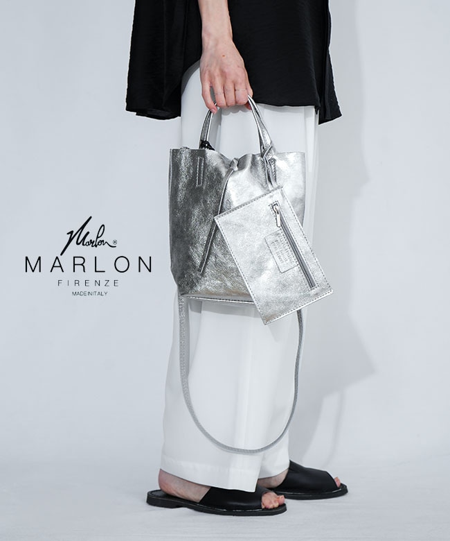 [53263-1-00611]MARLON FIRENZE(マーロンフィレンツェ) SHOPPER MINI ショッパーミニ メタリックレザー レザーバッグ ショルダーバッグ ポーチ付き