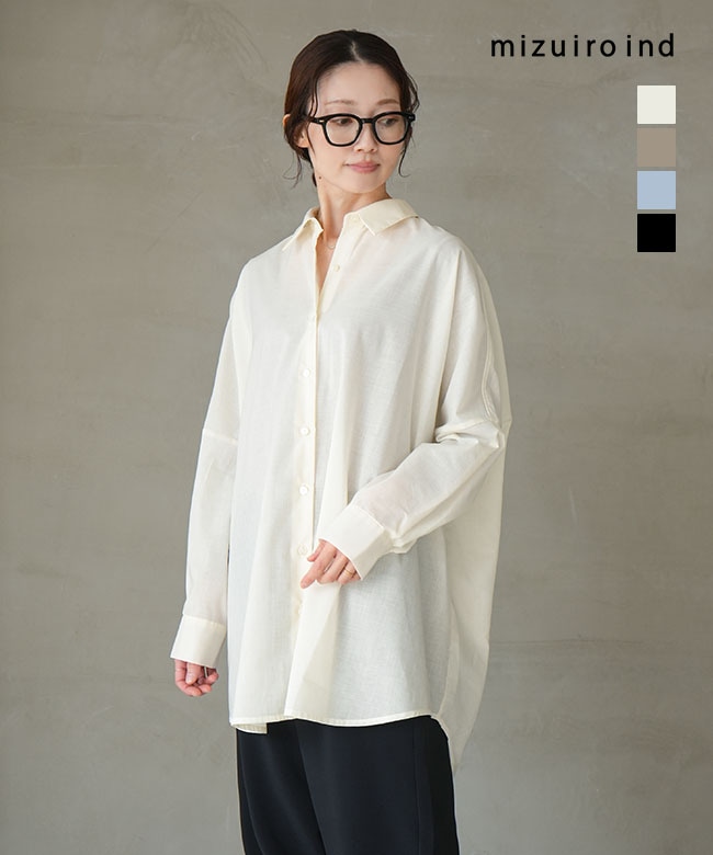 1-230162]mizuiro ind(ミズイロインド) T/Cシアーワイドシャツ