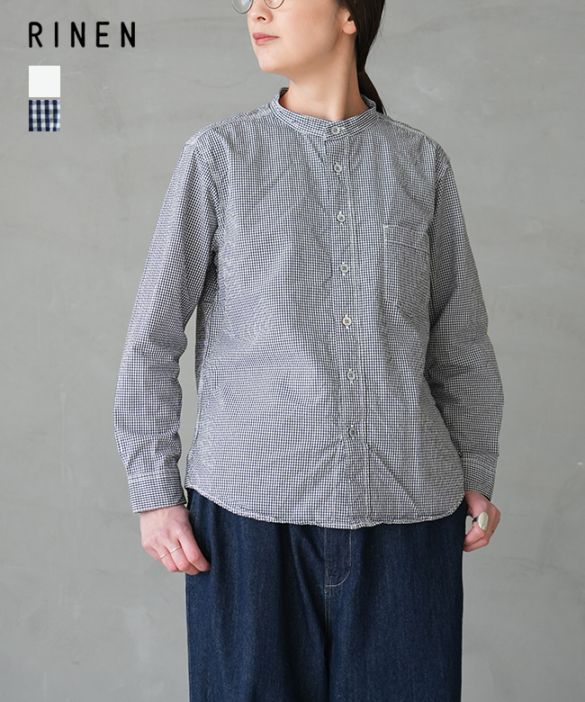 [R35001]RINEN(リネン)80/2ダウンプルーフ スタンドカラーシャツ トップス