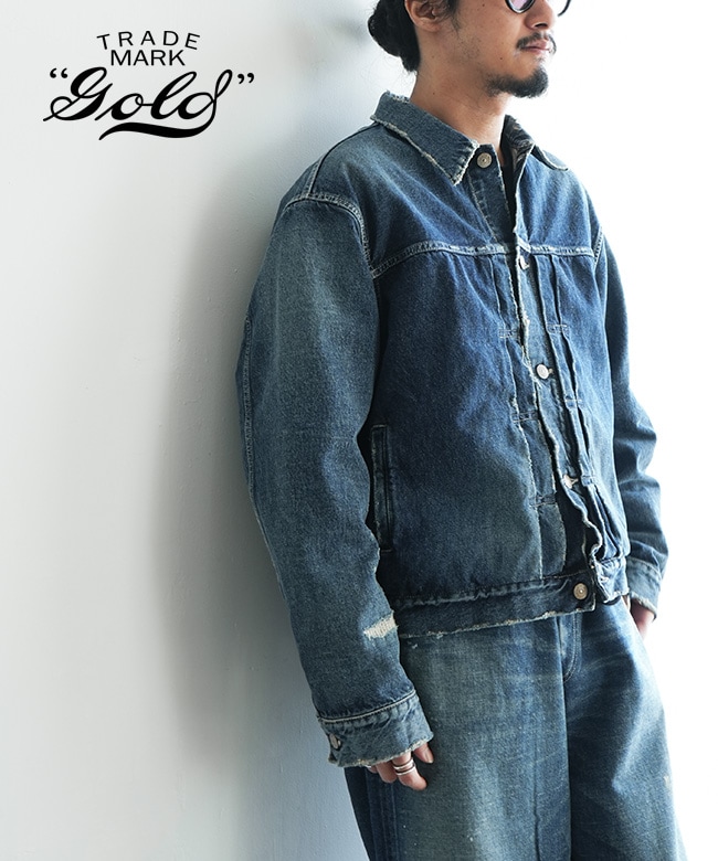 gold(ゴールド) RECYCLED WASTE SUVIN COTTON YARN 14oz. DENIM JACKET VINTAGE WASHED メンズ トップス デニムジャケット ライトアウター ブルゾン[GL15731H]